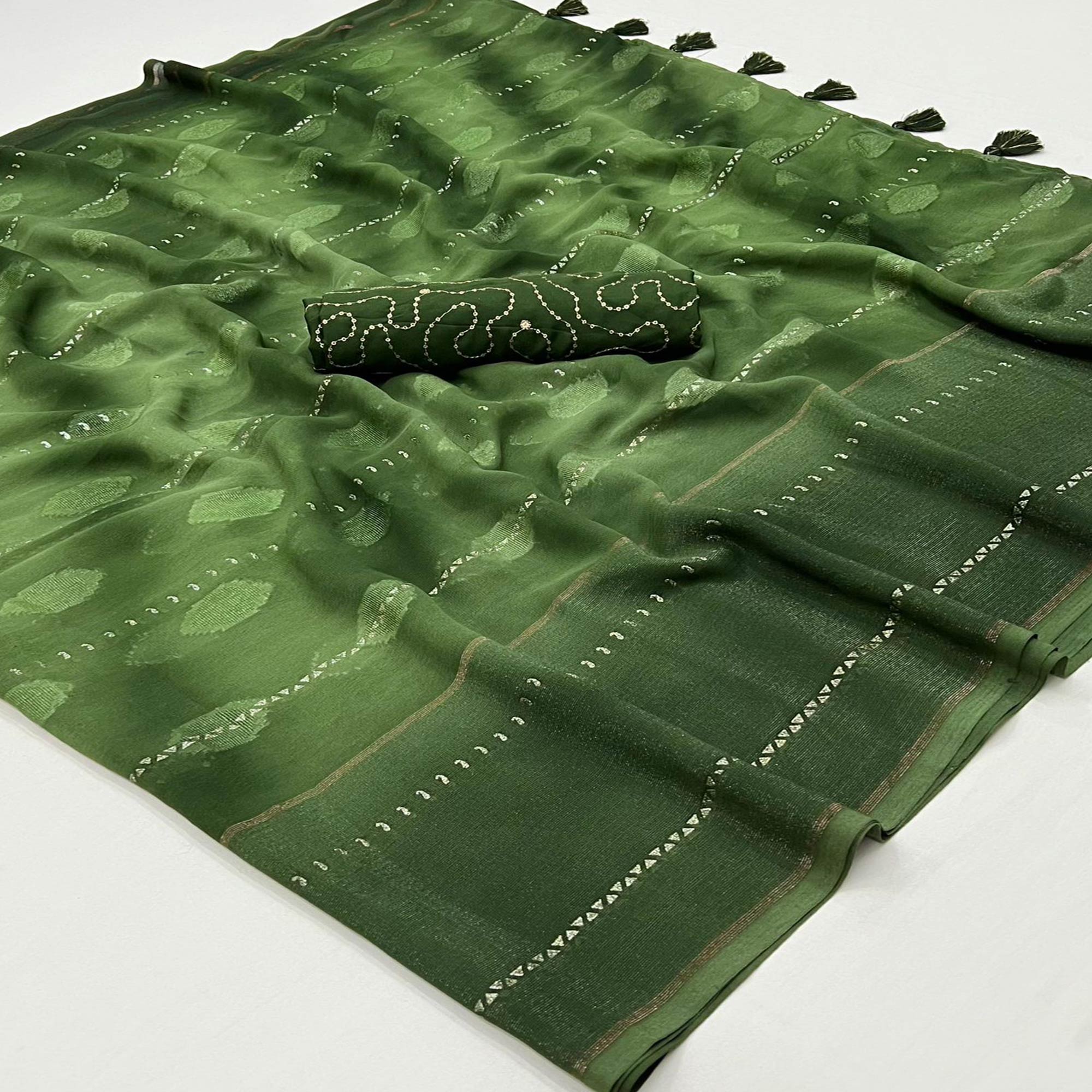 Green Woven Georgette Saree