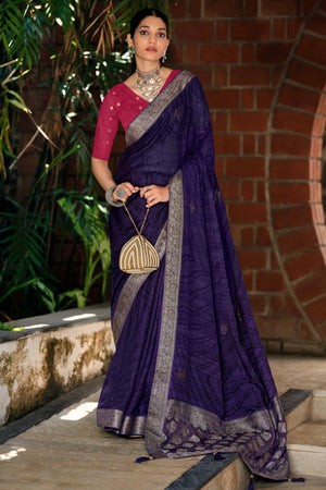 Blue Abstract Printed Georgette Saree Enhanced with Subtle and Shiny Stone Work