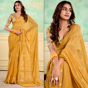 Mustard Foil Printed With Sequins Georgette Saree