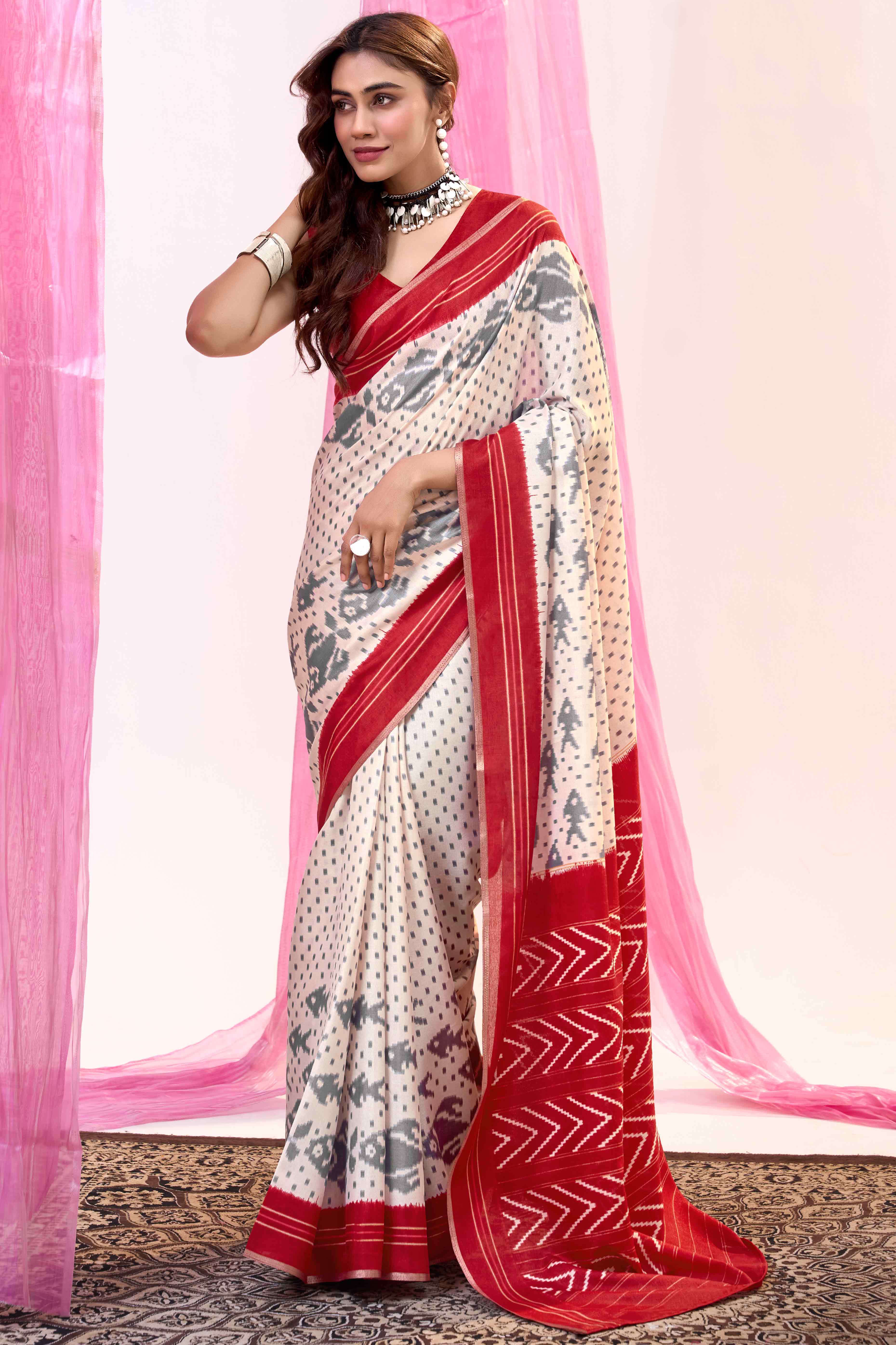 Offwhite Mill Printed Tussar Silk Saree