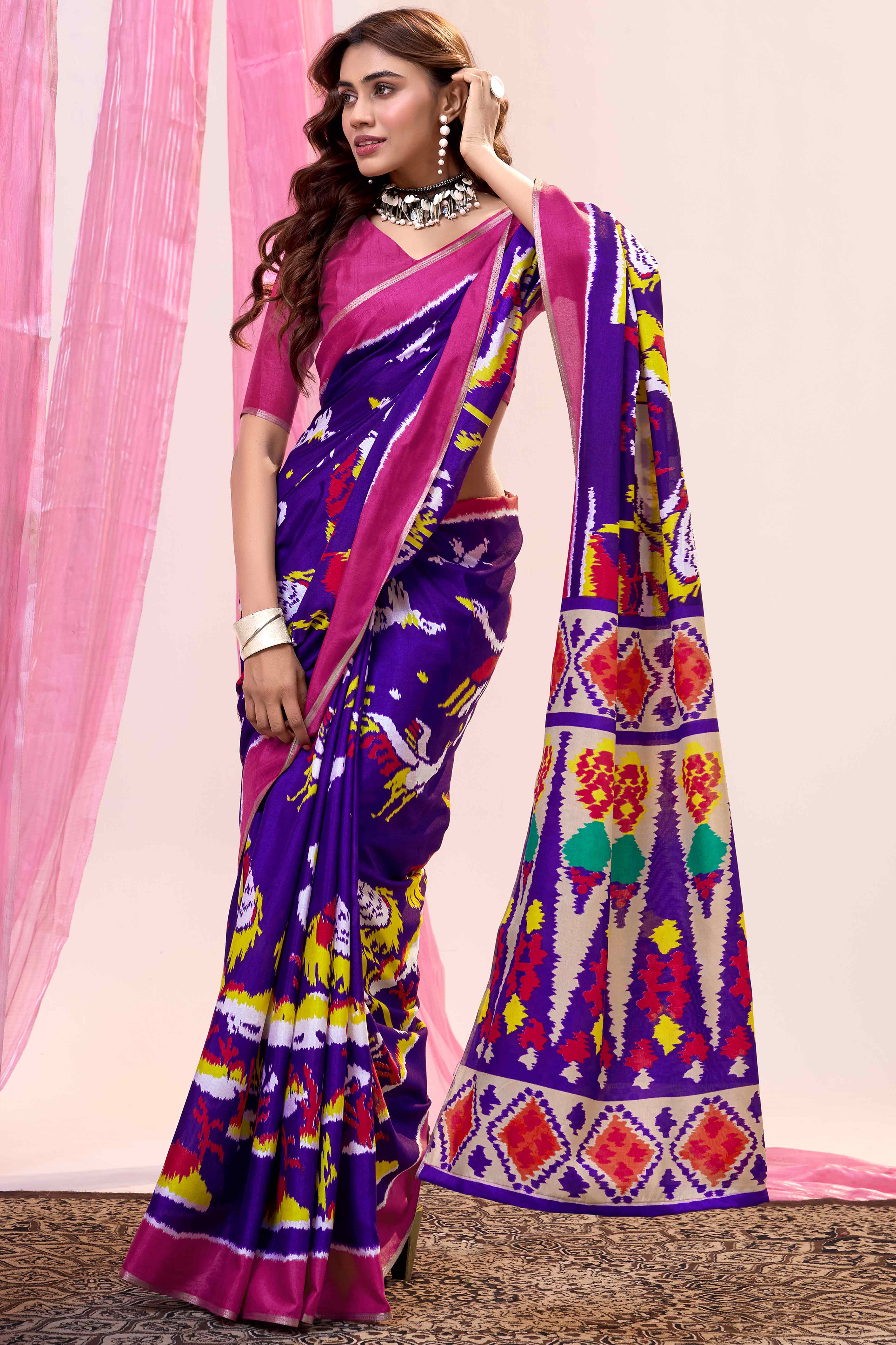 Purple Mill Printed Tussar Silk Saree