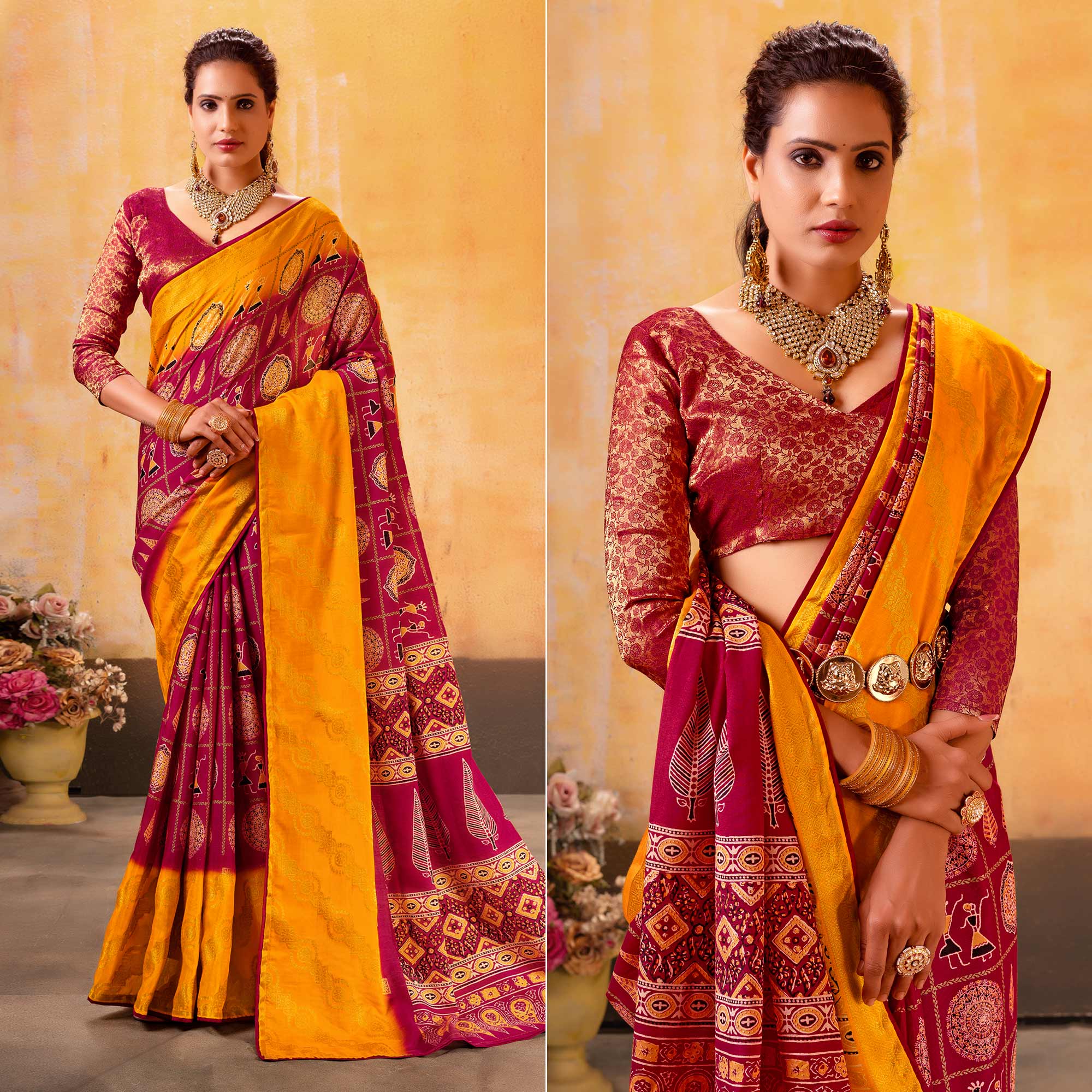 Red Patola Printed Jacquard Saree