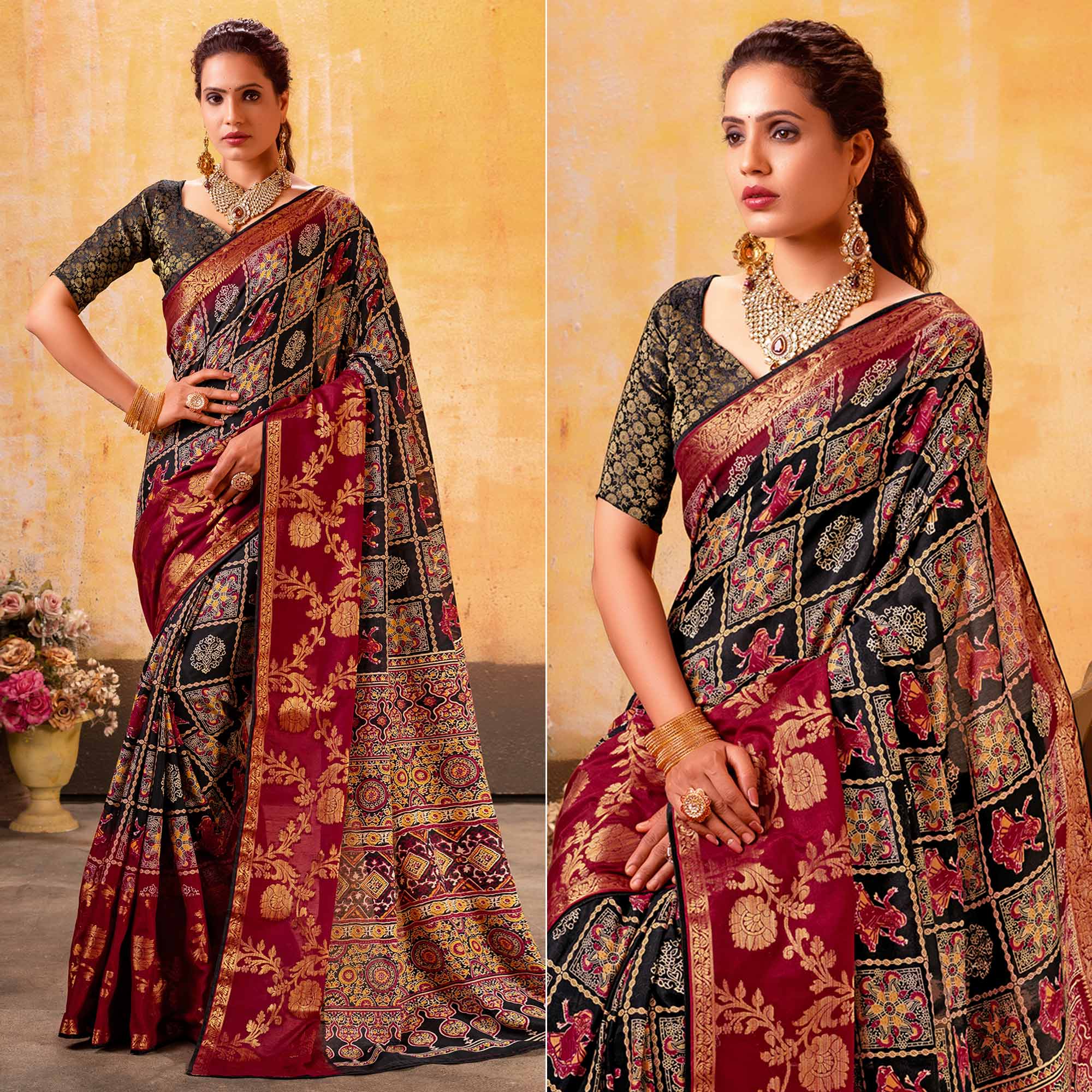 Black Patola Printed Jacquard Saree