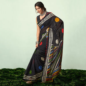 Black Printed Pure Cotton Saree