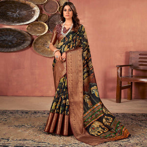 Black & Brown Printed With Woven Border Kota Doria Saree