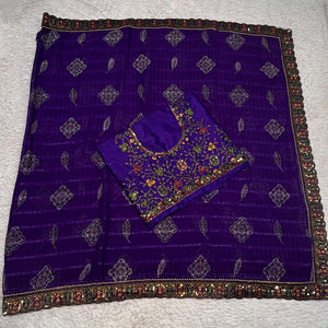 Violet Bandhani Printed Georgette Saree for Festive Wear with Lace Detailing