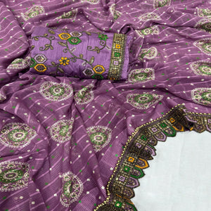 Purple Bandhani Printed Georgette Saree for Festive Wear with Lace Border