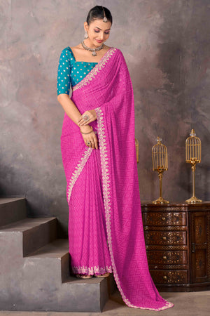 Modern Pink Georgette Saree with Timeless Bandhani Prints