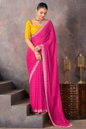 Modern Pink Georgette Saree with Timeless Bandhani Prints