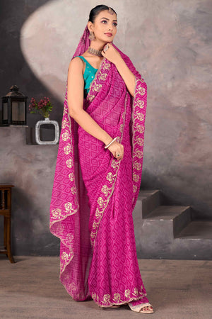 Pink Bandhani Printed Georgette Saree