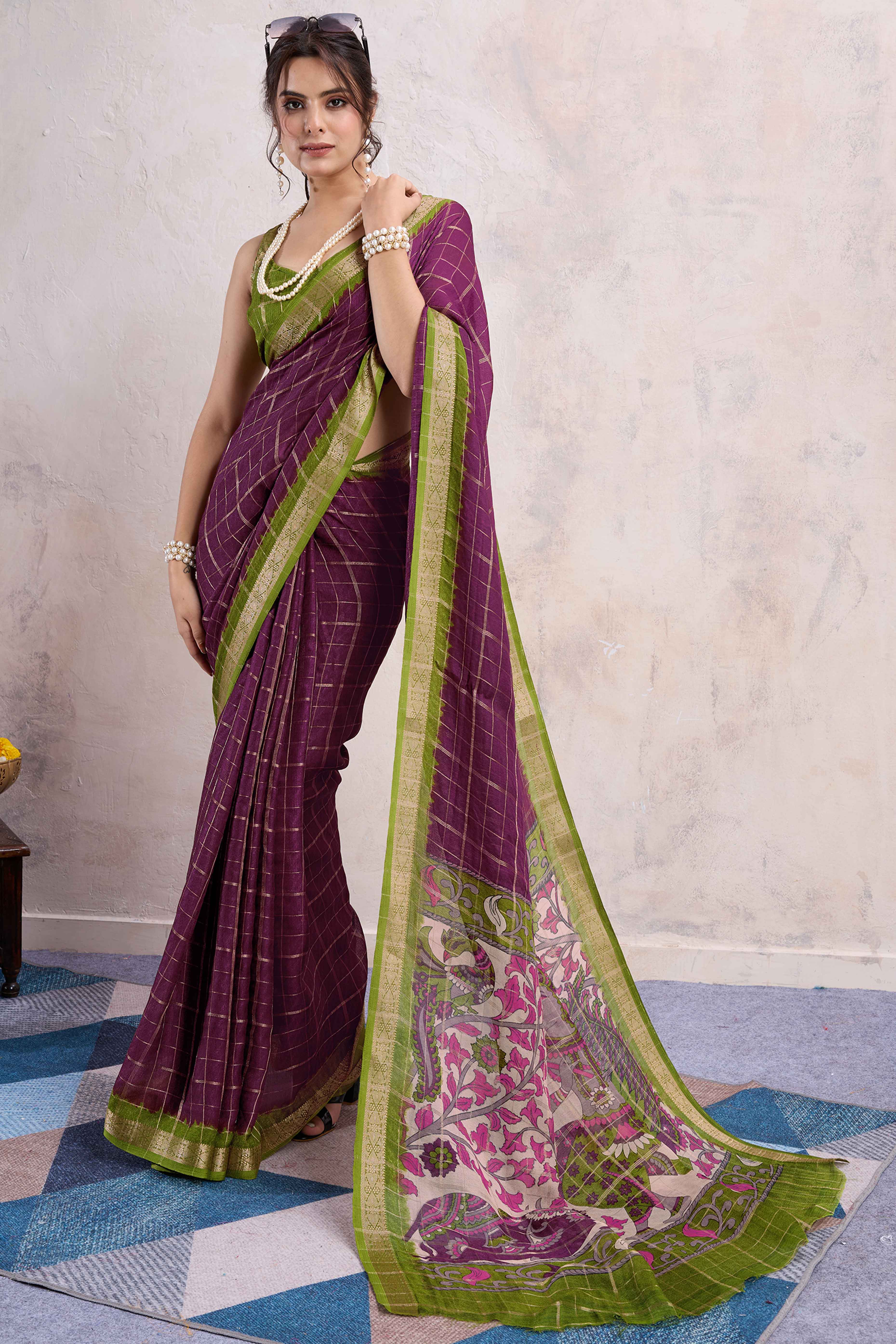 Wine Zari Woven Cotton Silk Saree