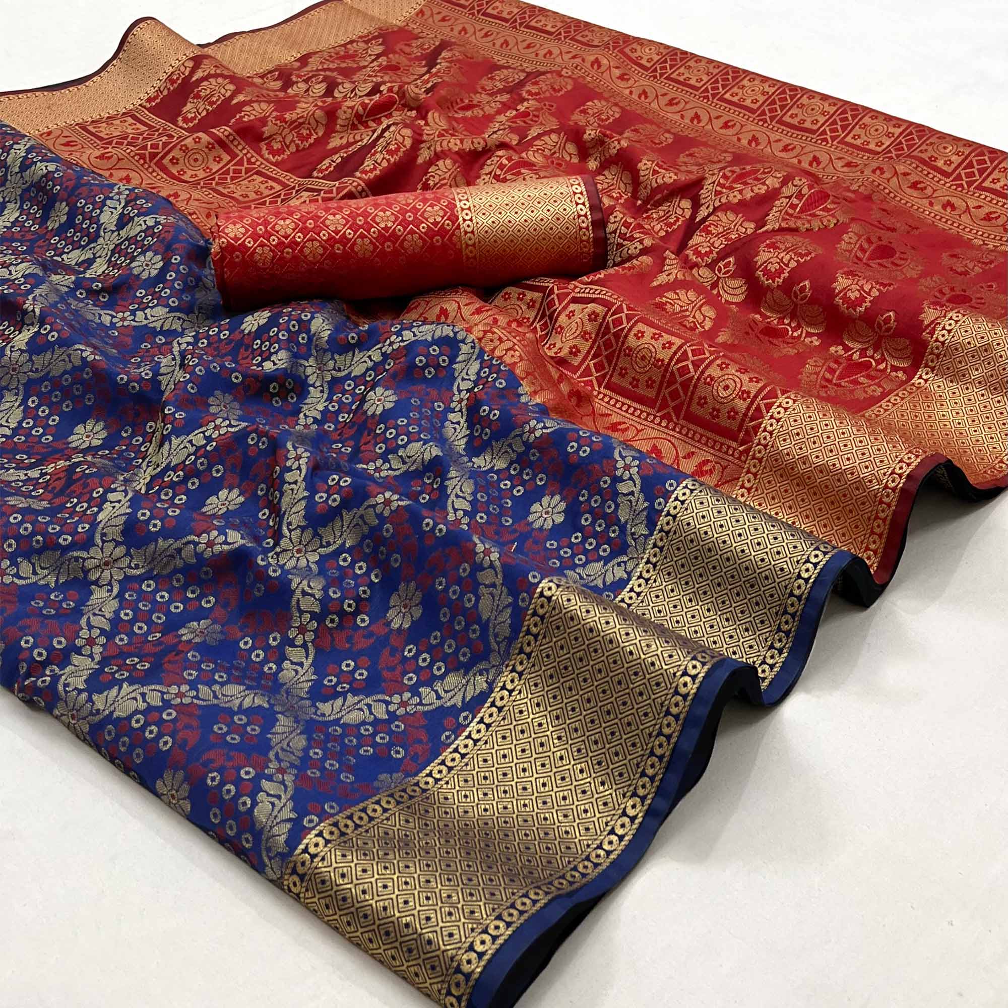 Blue Floral Woven Art Silk Saree