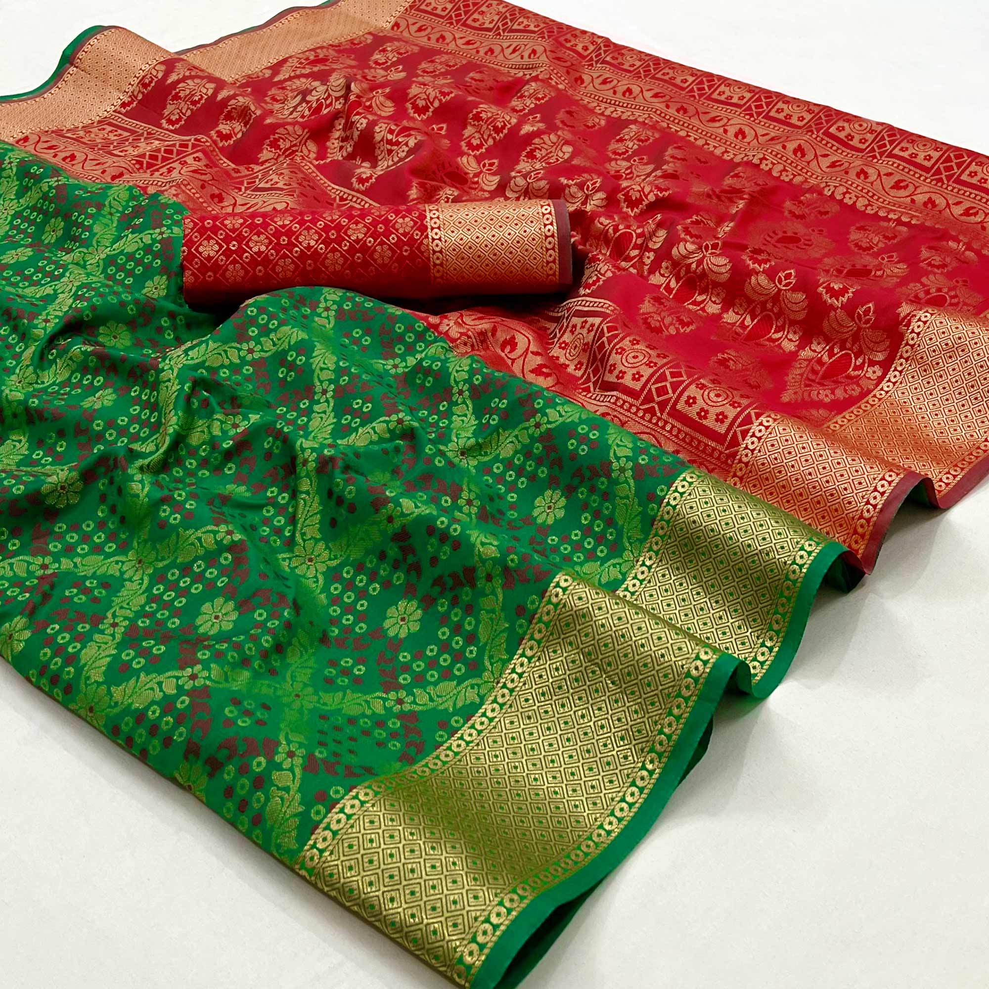 Green Floral Woven Art Silk Saree