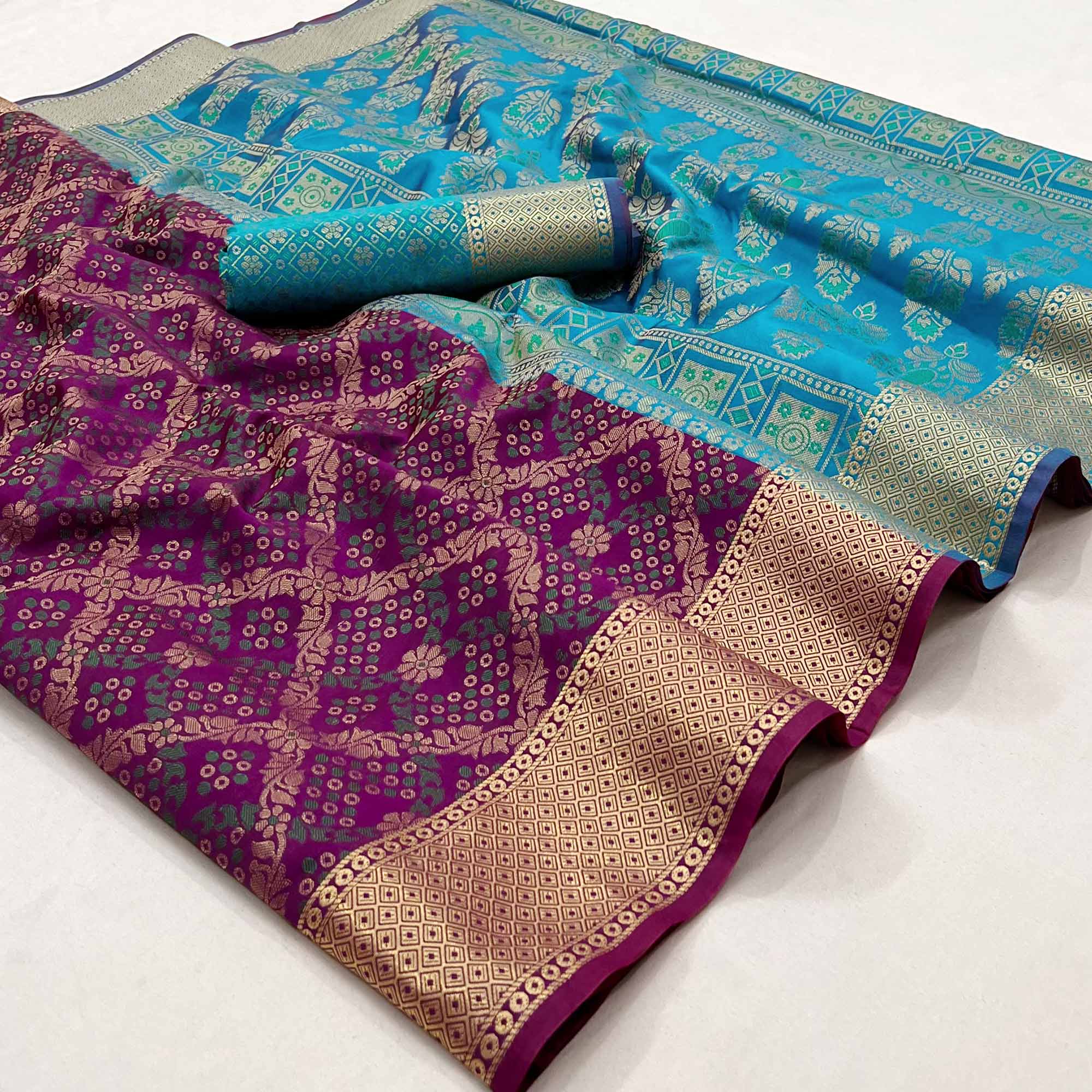 Wine Floral Woven Art Silk Saree