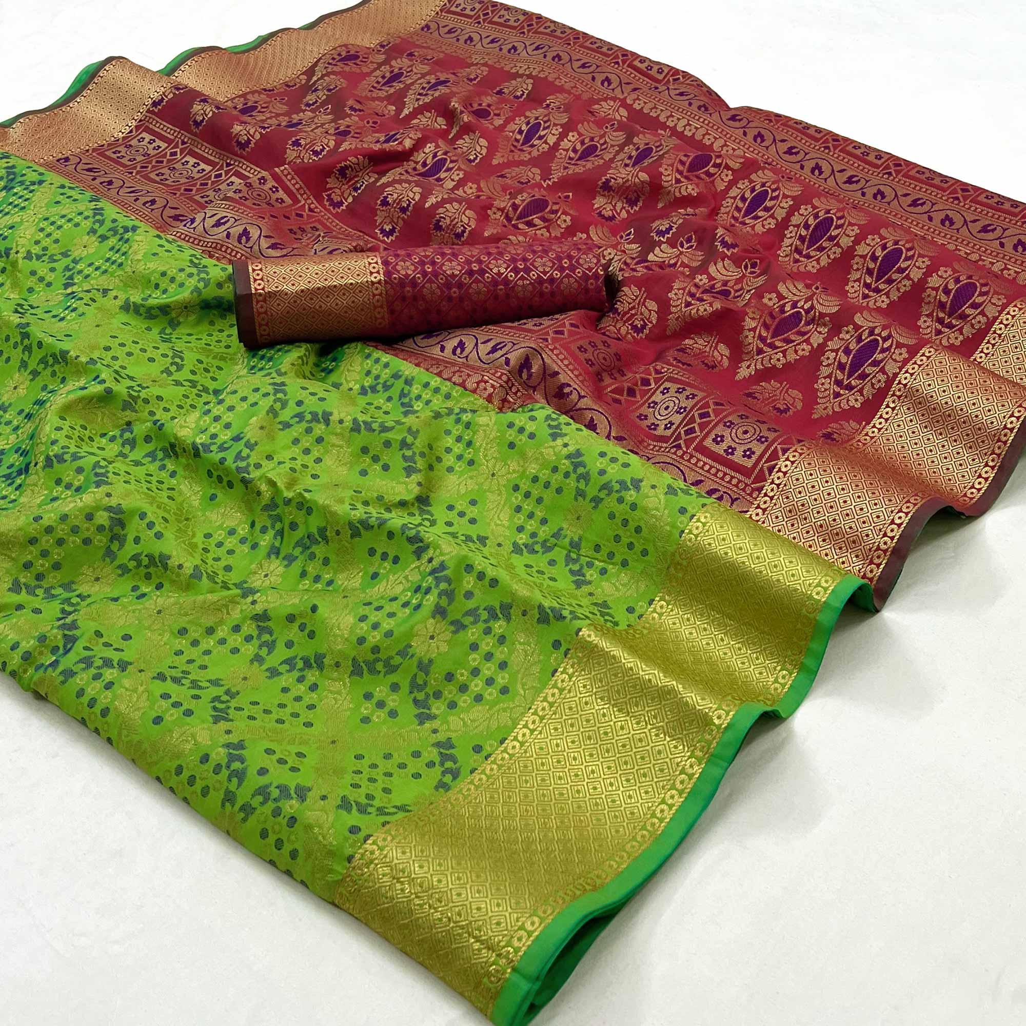 Green Floral Woven Art Silk Saree