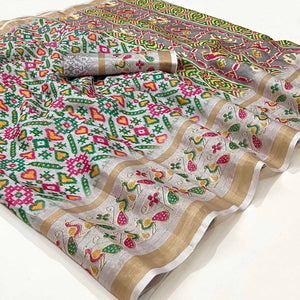 Grey Digital Printed Cotton Silk Saree