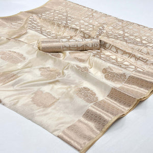 Off White Off White Floral Woven Raw Silk Saree