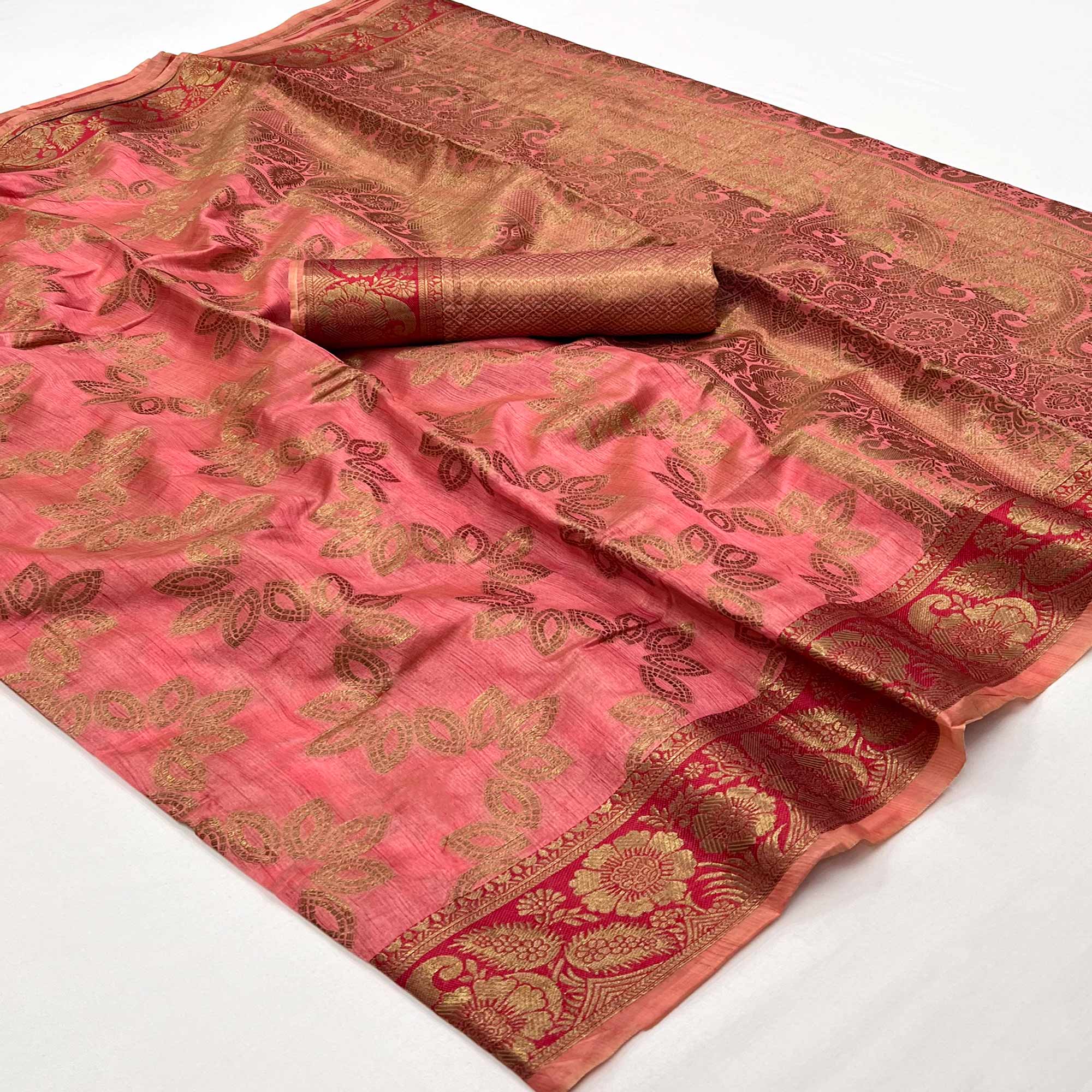 Gajari Pink Floral Woven Art Sill Saree