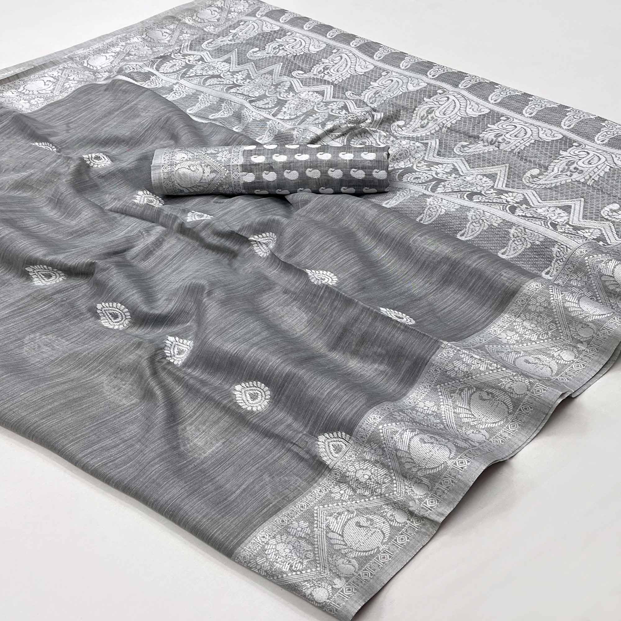 Grey Woven Linen Saree