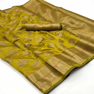 Green Floral Woven Pure Cotton Saree