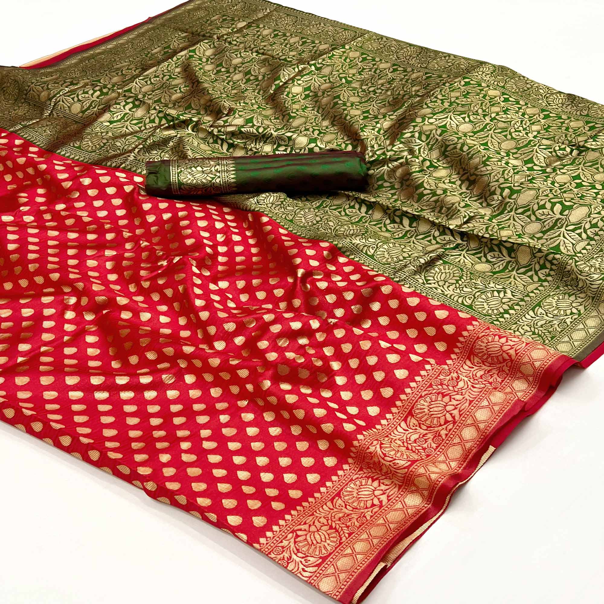 Red Floral Woven Banarasi Silk Saree