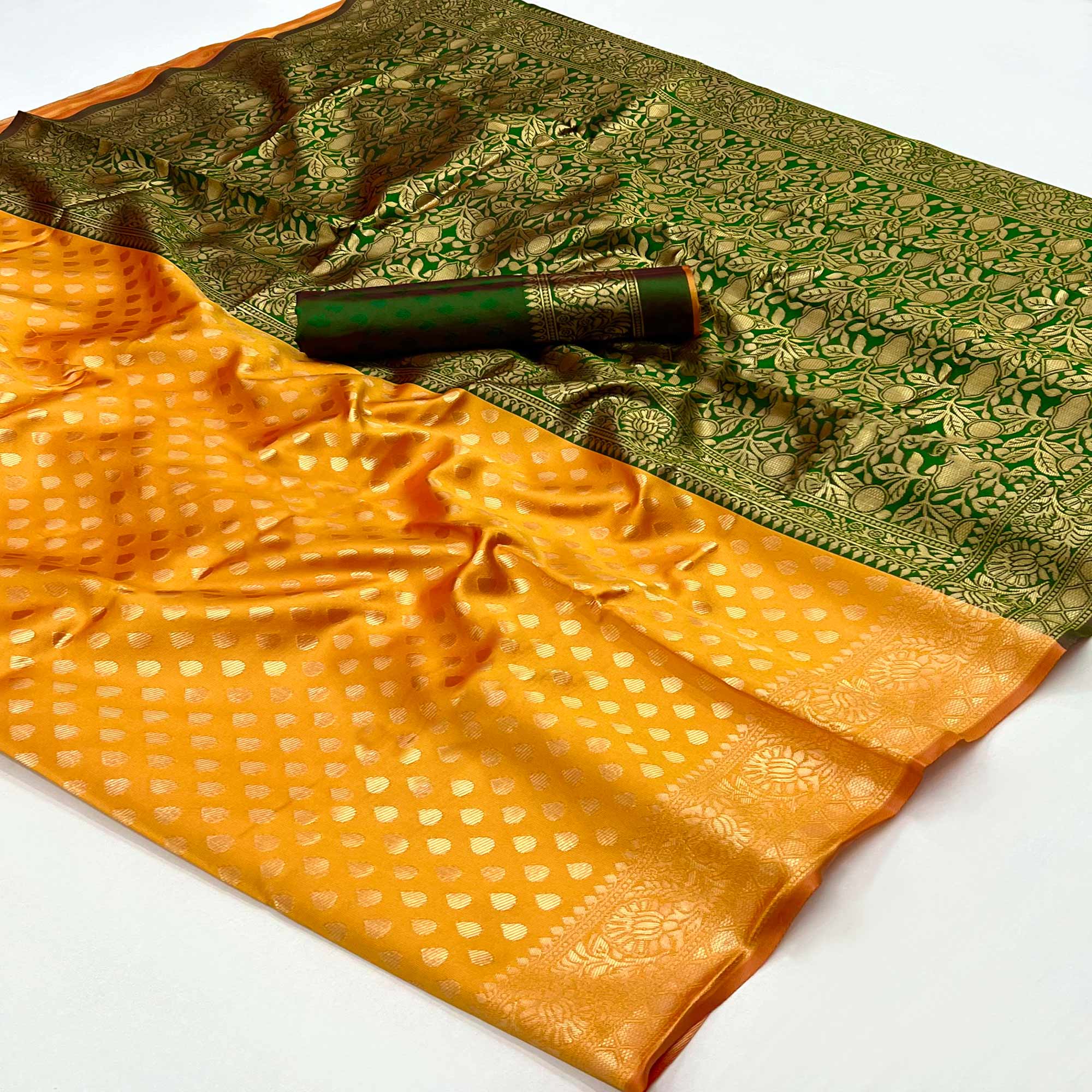 Yellow Floral Woven Banarasi Silk Saree