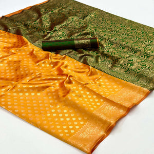 Yellow Floral Woven Banarasi Silk Saree