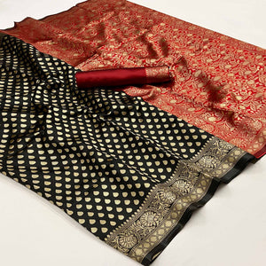 Black Floral Woven Banarasi Silk Saree