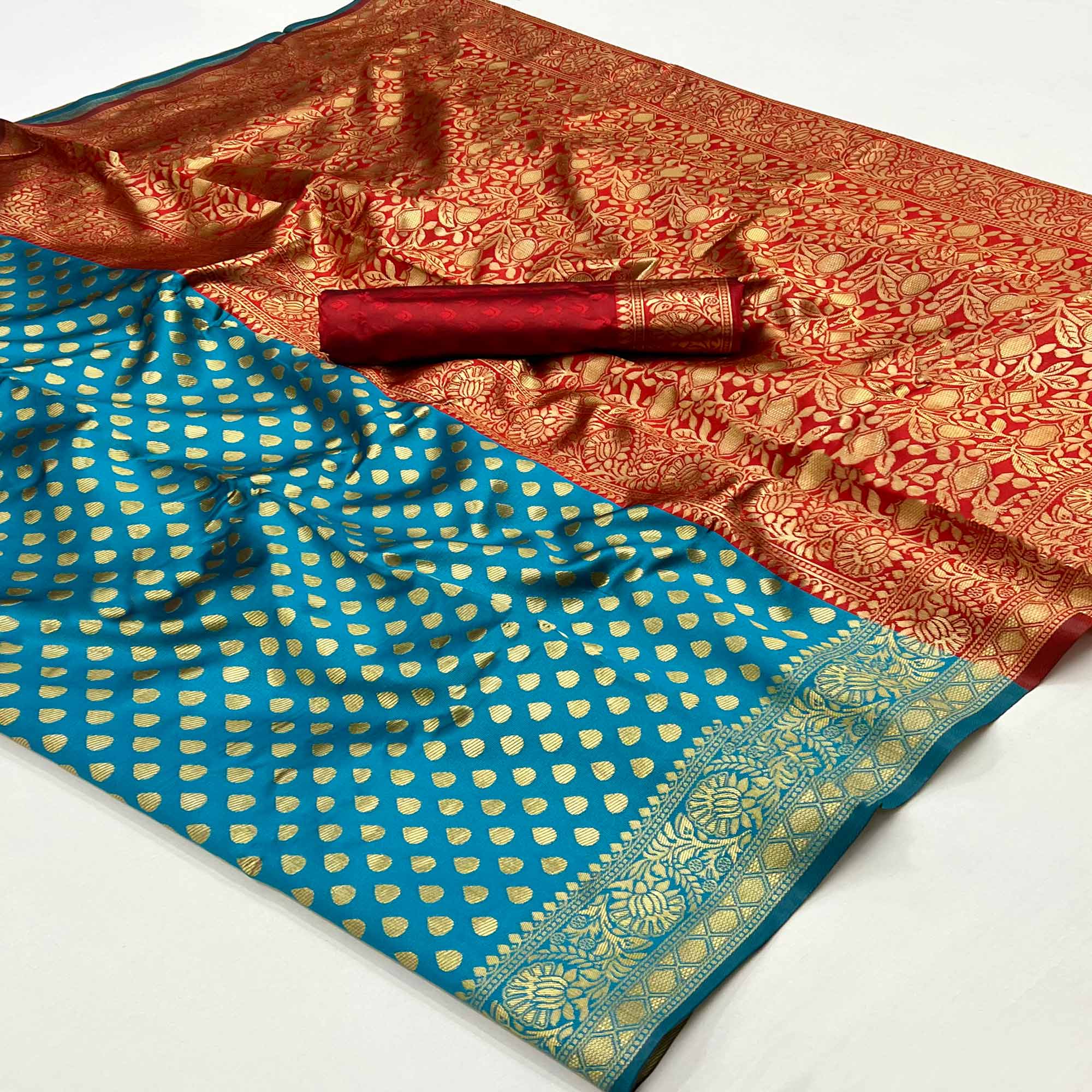 Blue Floral Woven Banarasi Silk Saree
