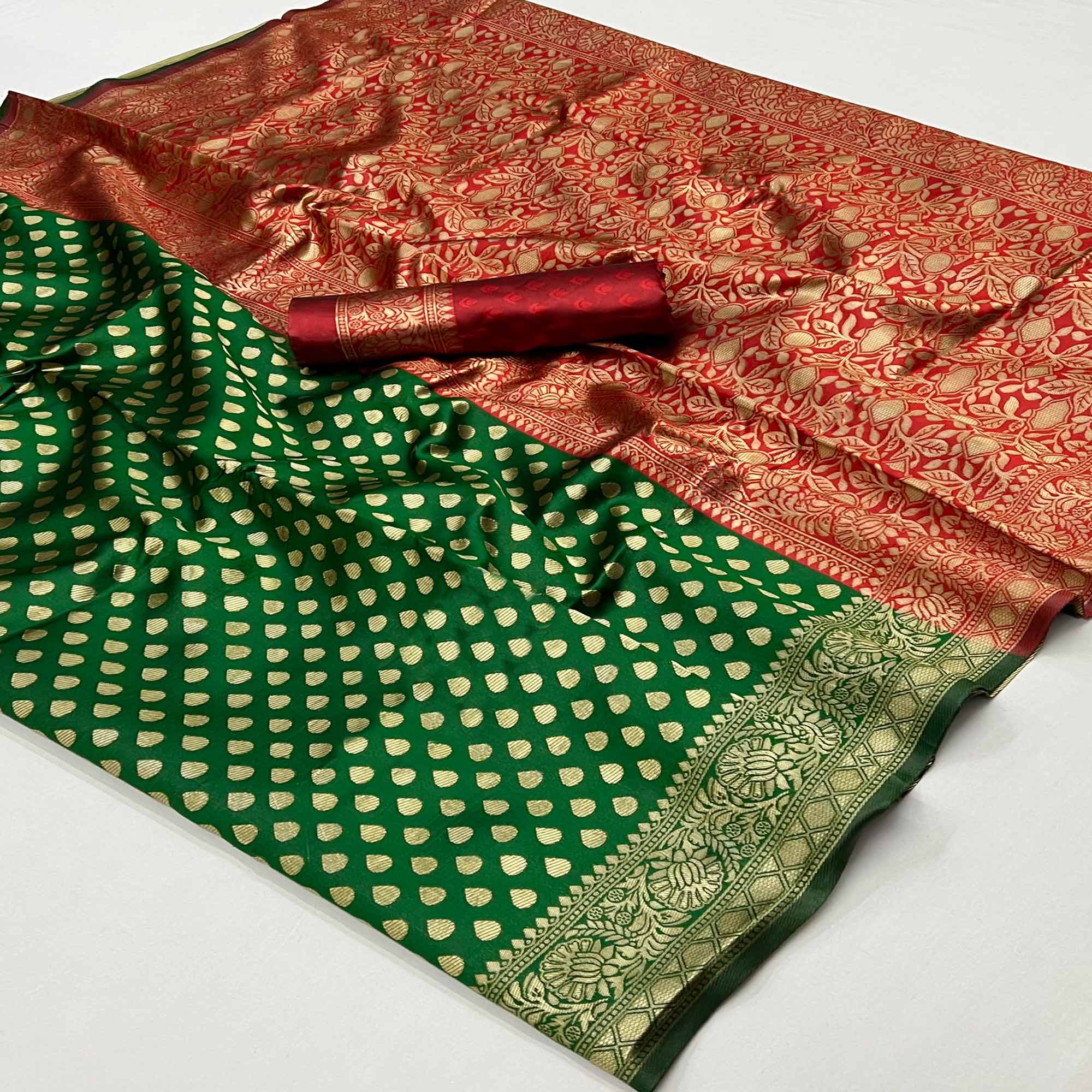 Green Floral Woven Banarasi Silk Saree