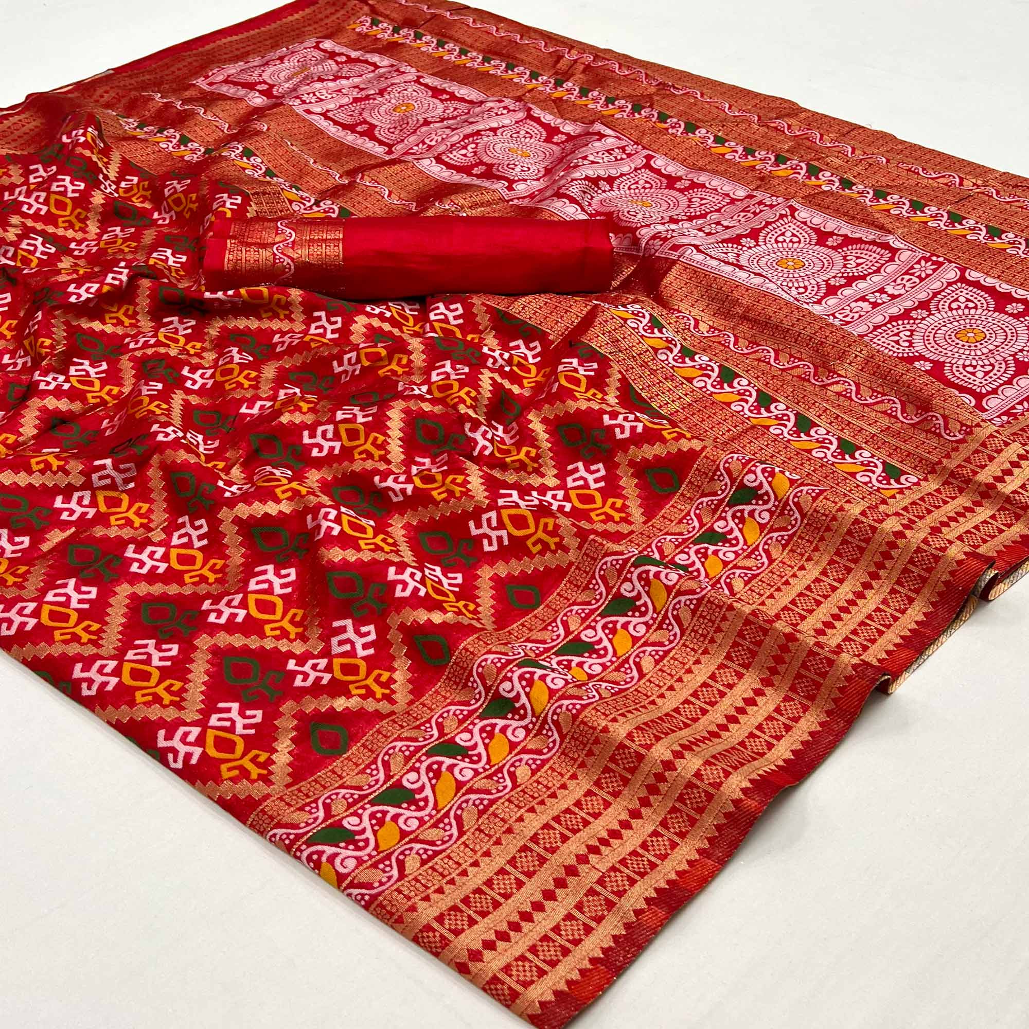 Red Woven Art Silk Saree