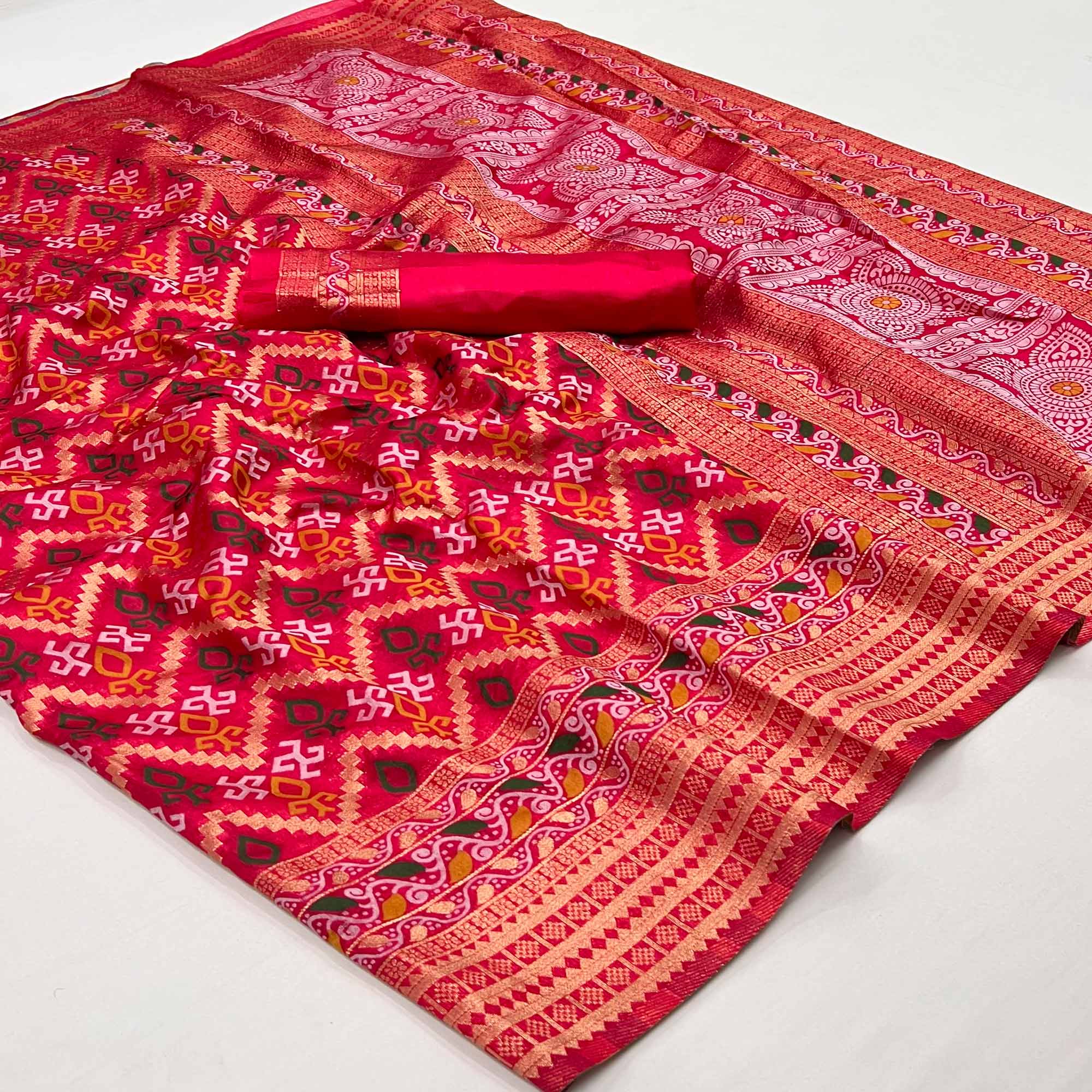 Pink Woven Art Silk Saree