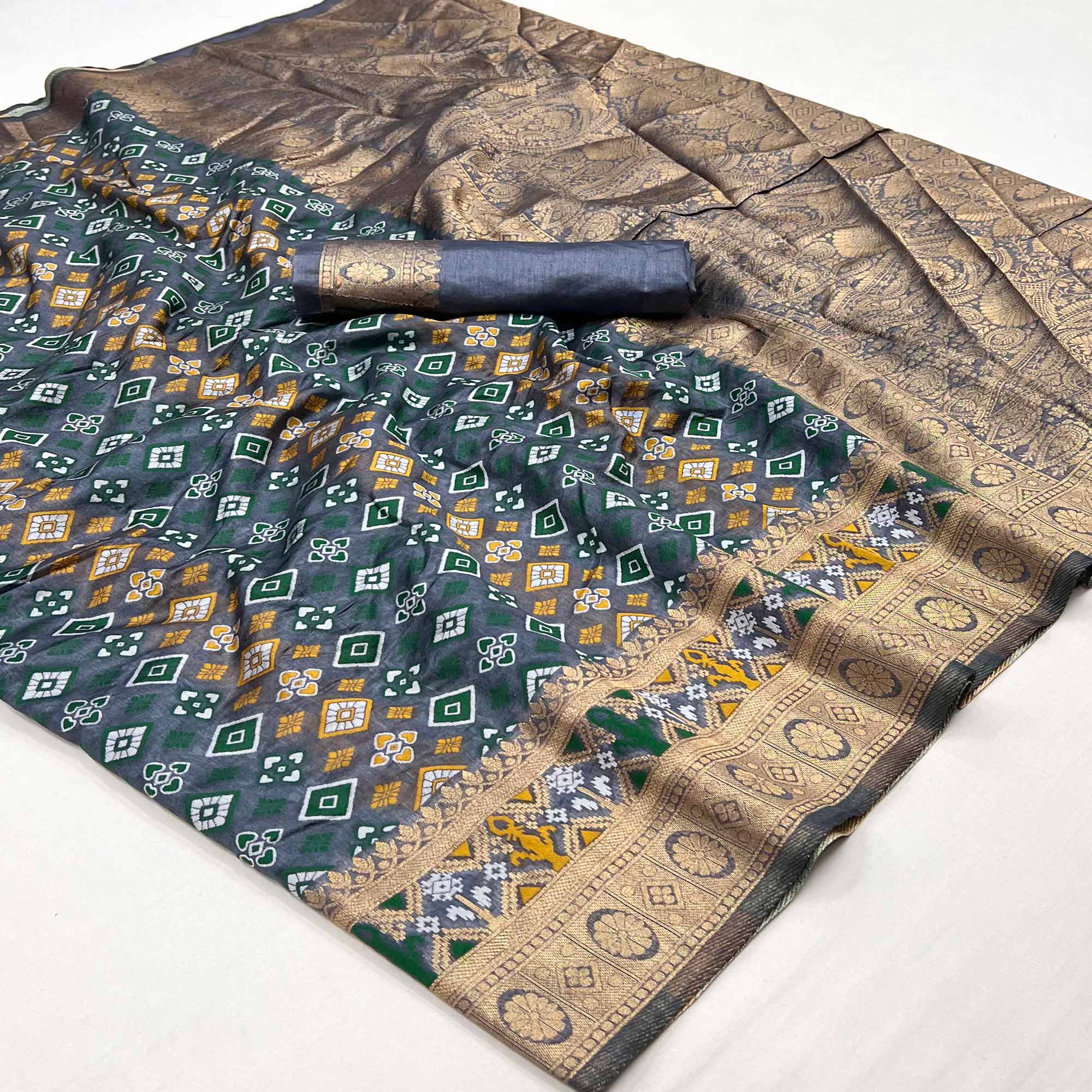 Grey Woven Art Silk Saree