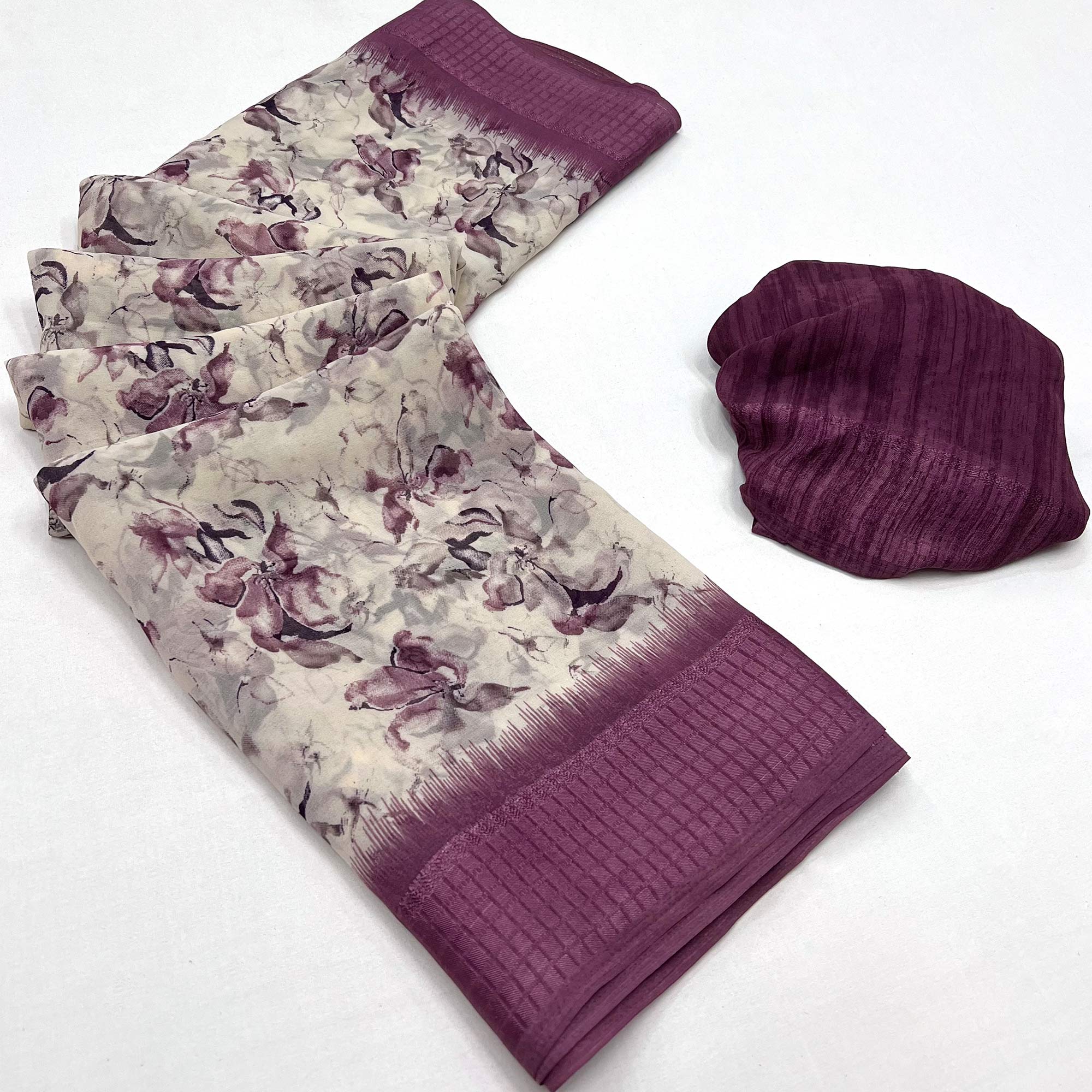 Purple Floral Printed Georgette Saree