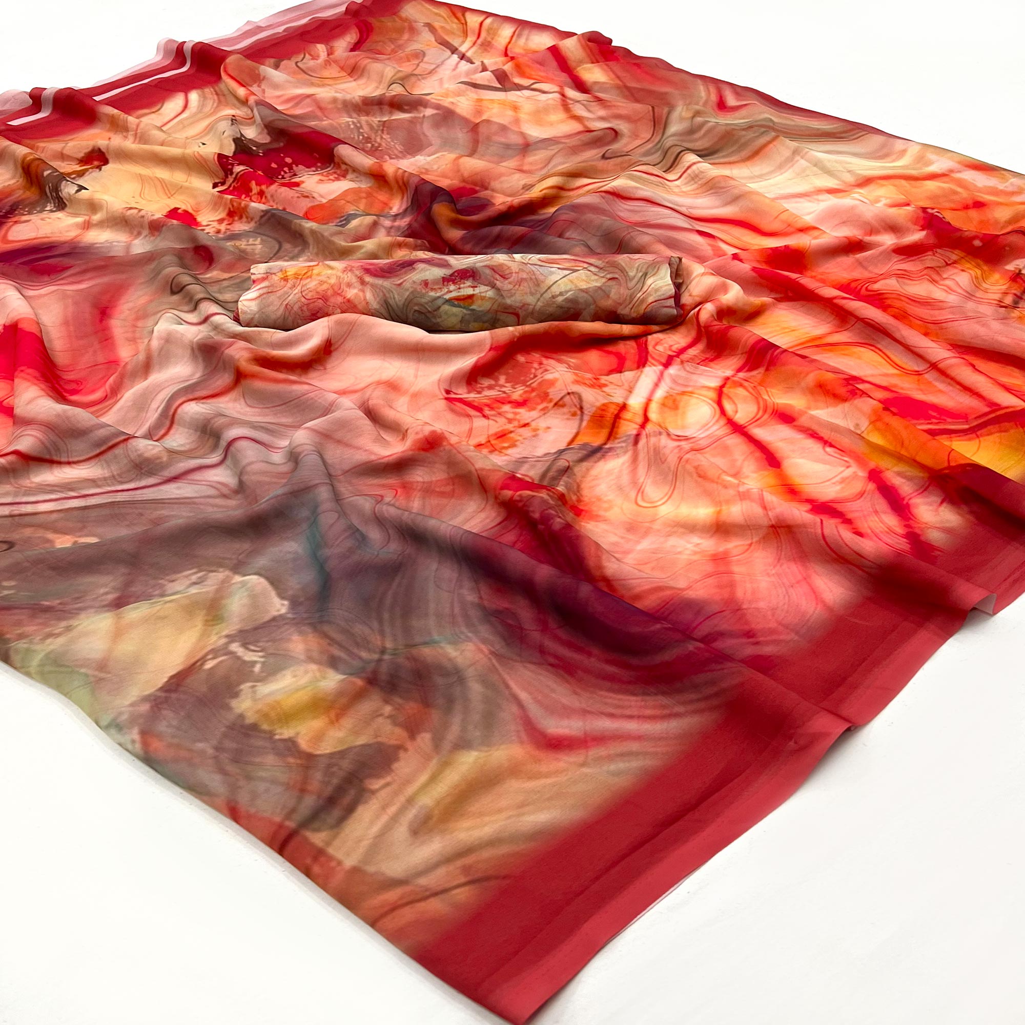 Red Digital Printed Georgette Saree