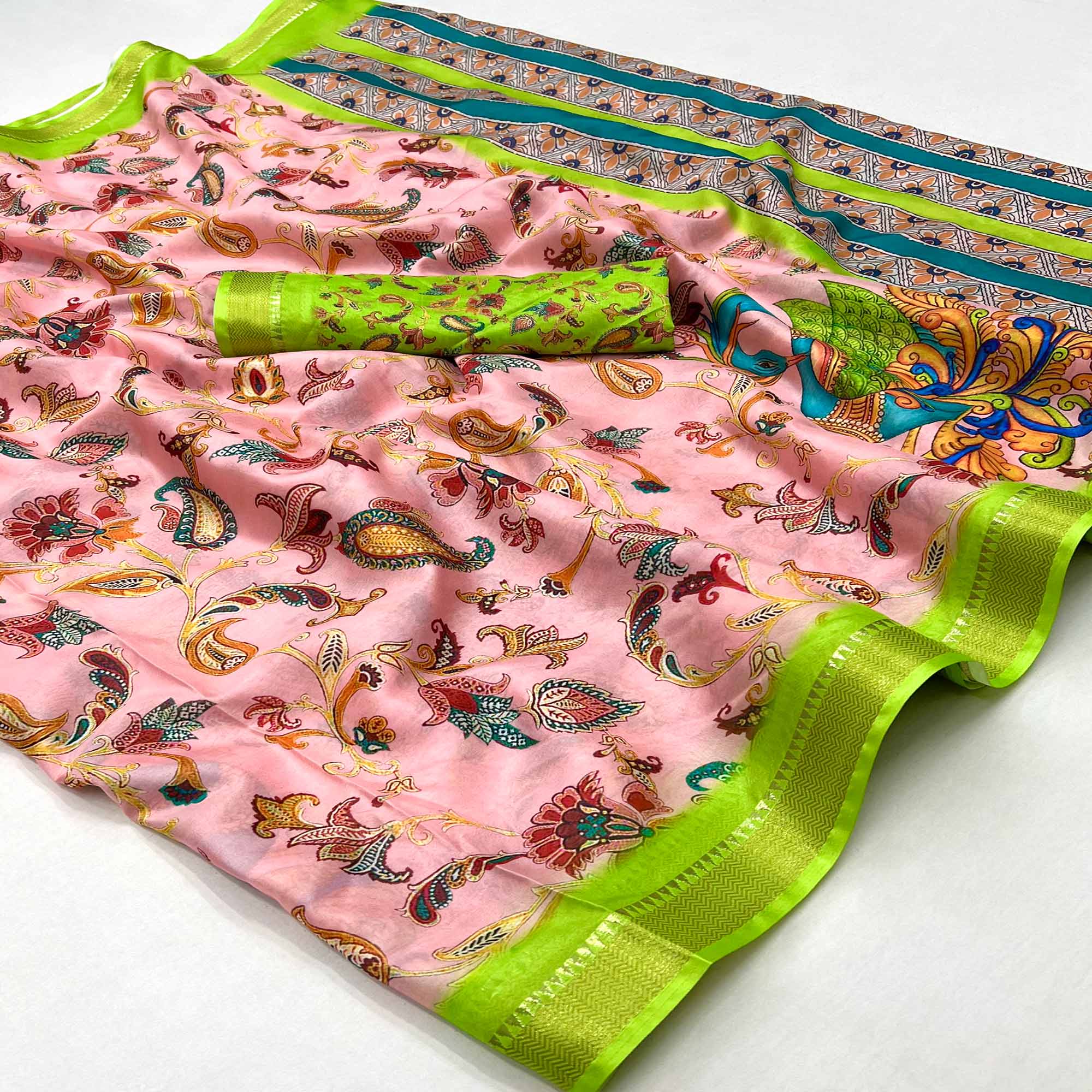 Pink Digital Printed Dola Silk Saree