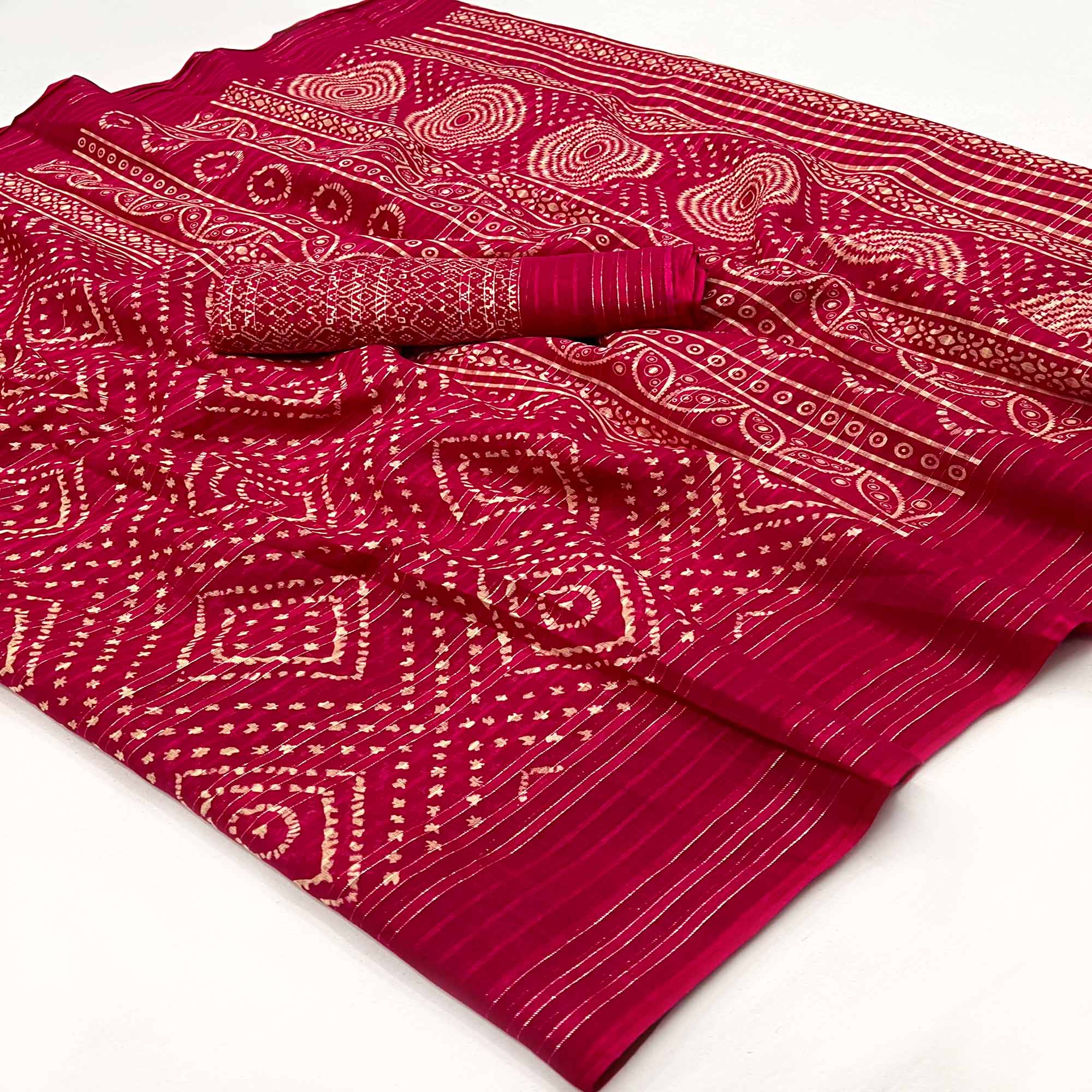 Pink Woven With Printed Linen Saree