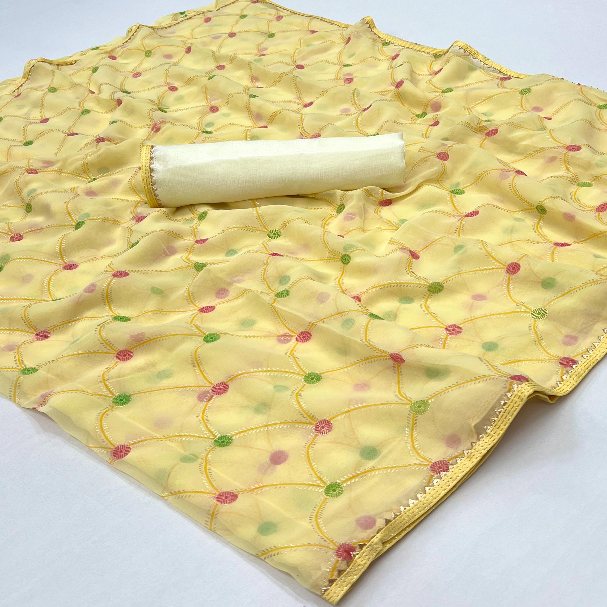 Yellow Foil Printed Georgette Saree
