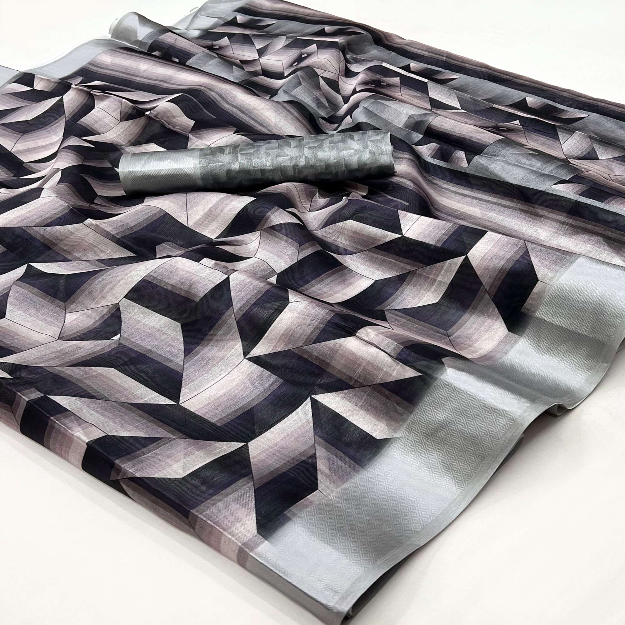 Black Digital Printed Cotton Blend Saree With Fancy Border