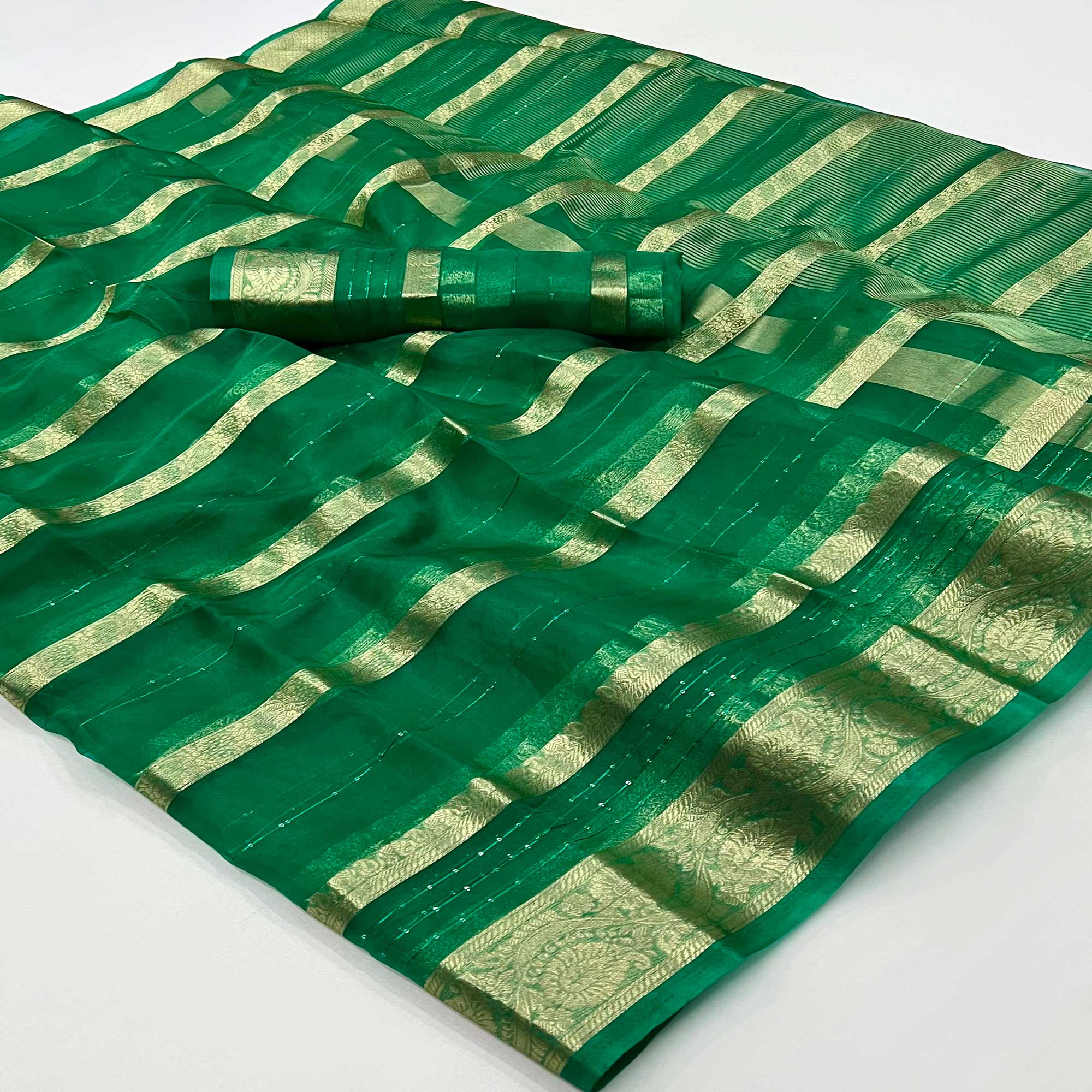 Green Woven Organza Saree