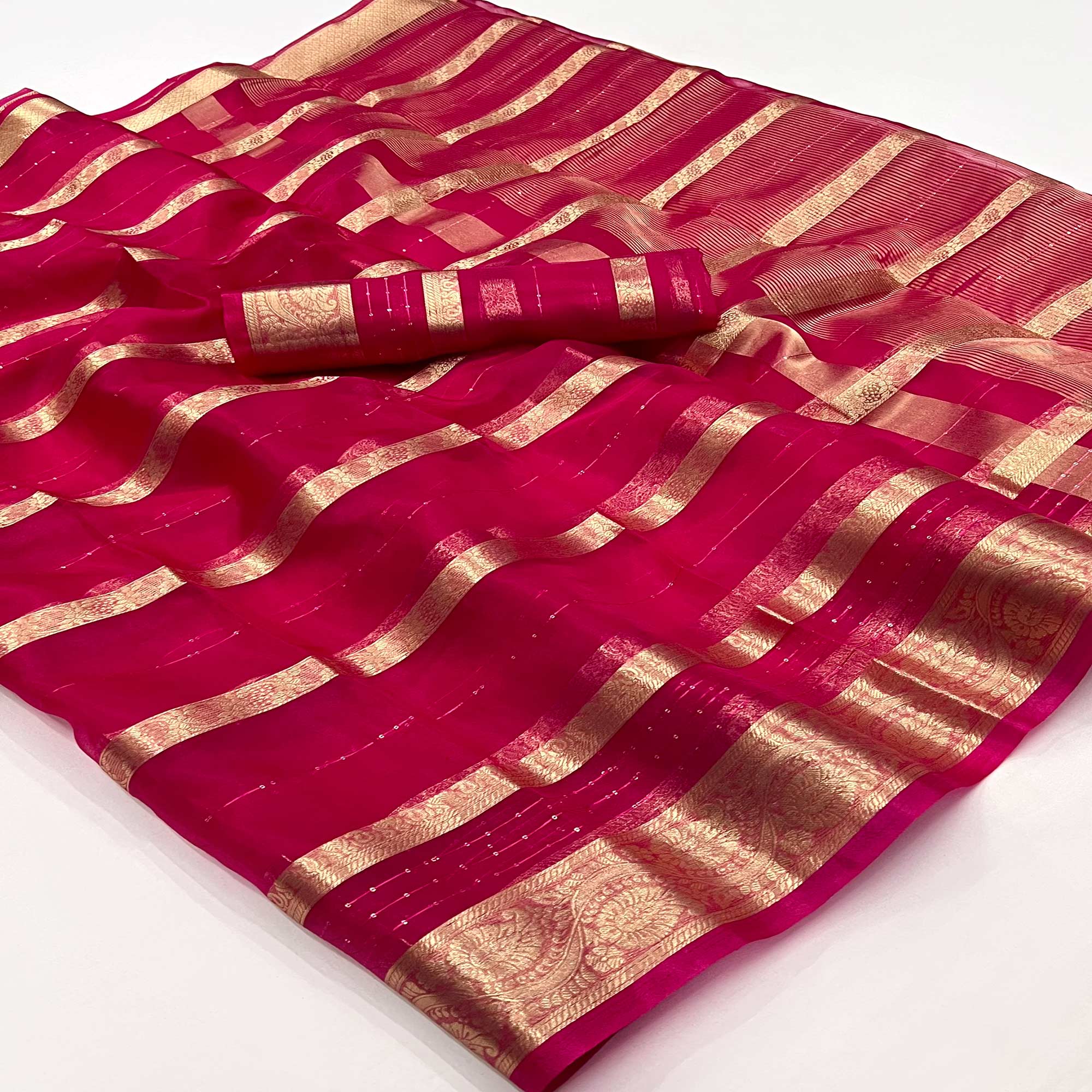 Rani Pink Woven Organza Saree