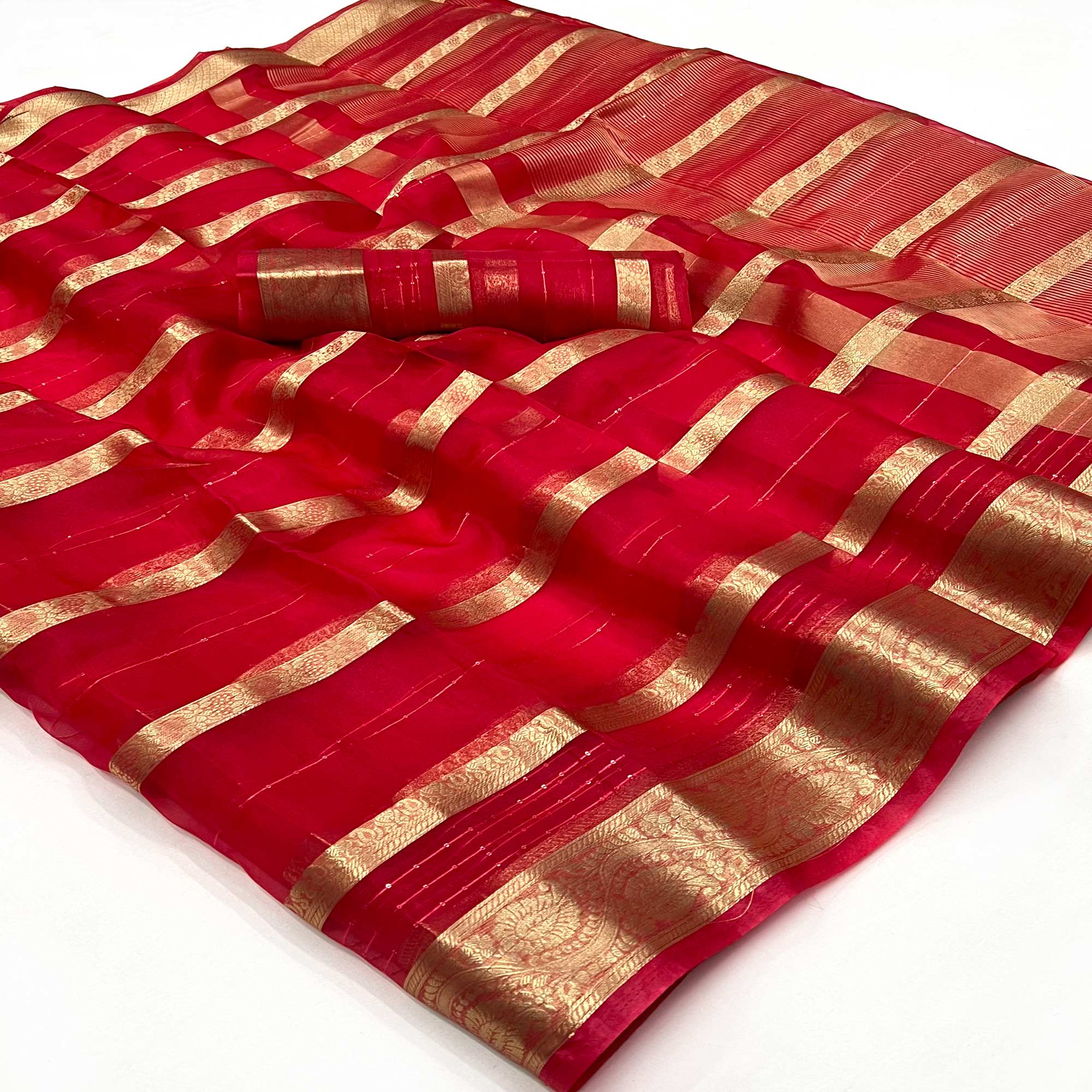 Red Woven Organza Saree