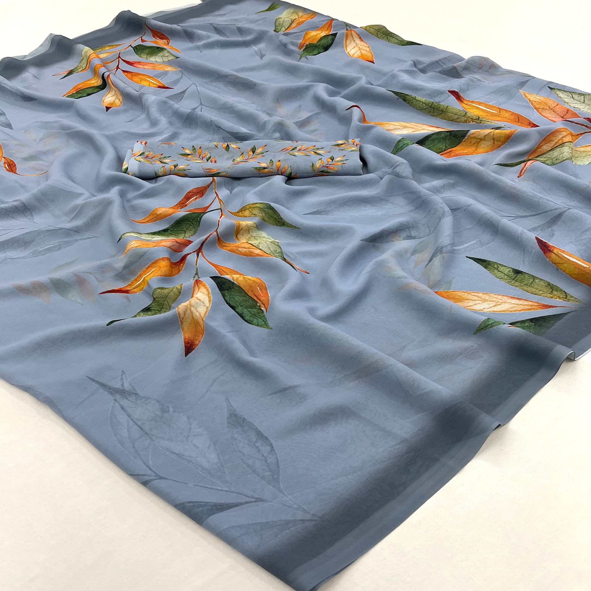 Grey Floral Digital Printed Georgette Saree