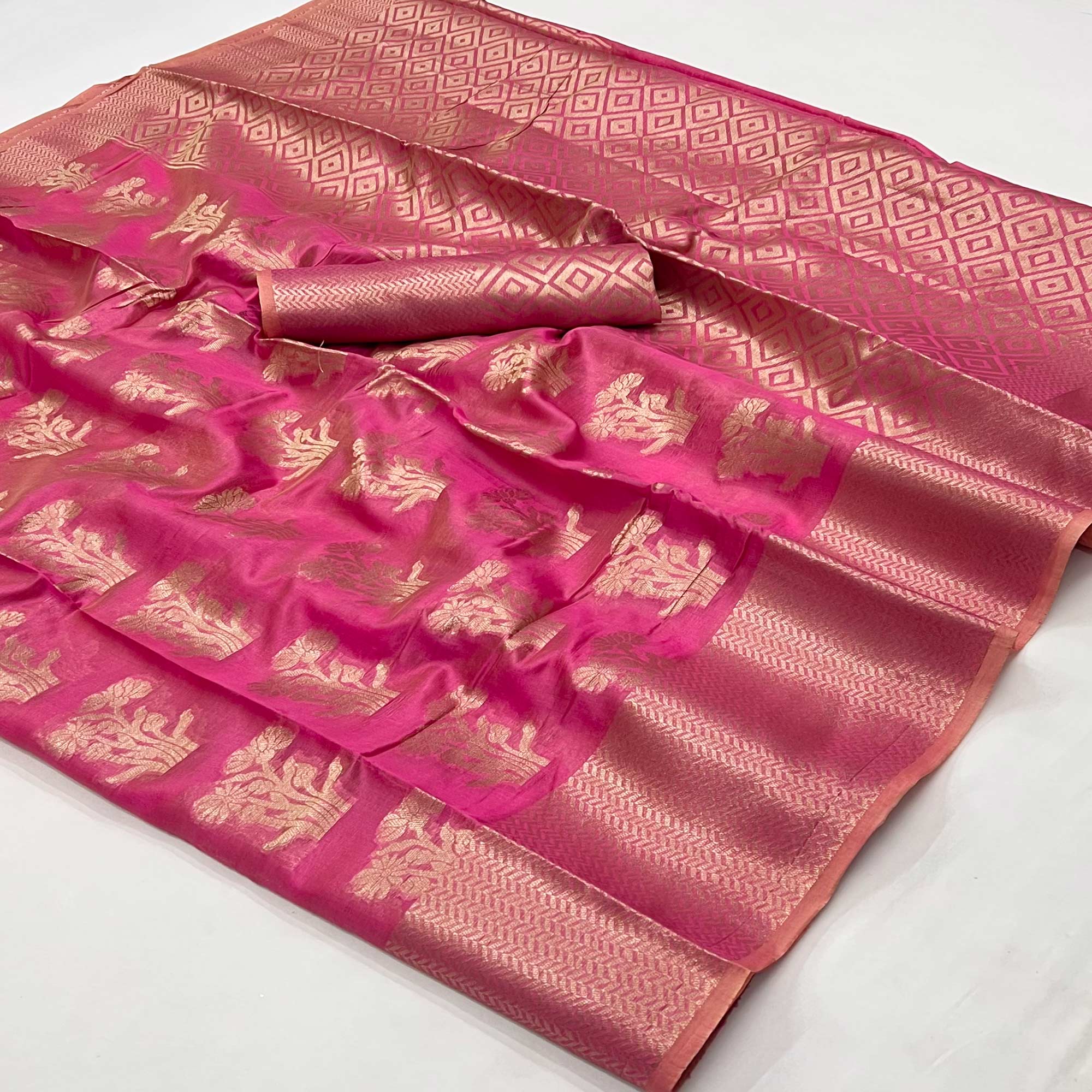 Pink Floral Woven Organza Saree