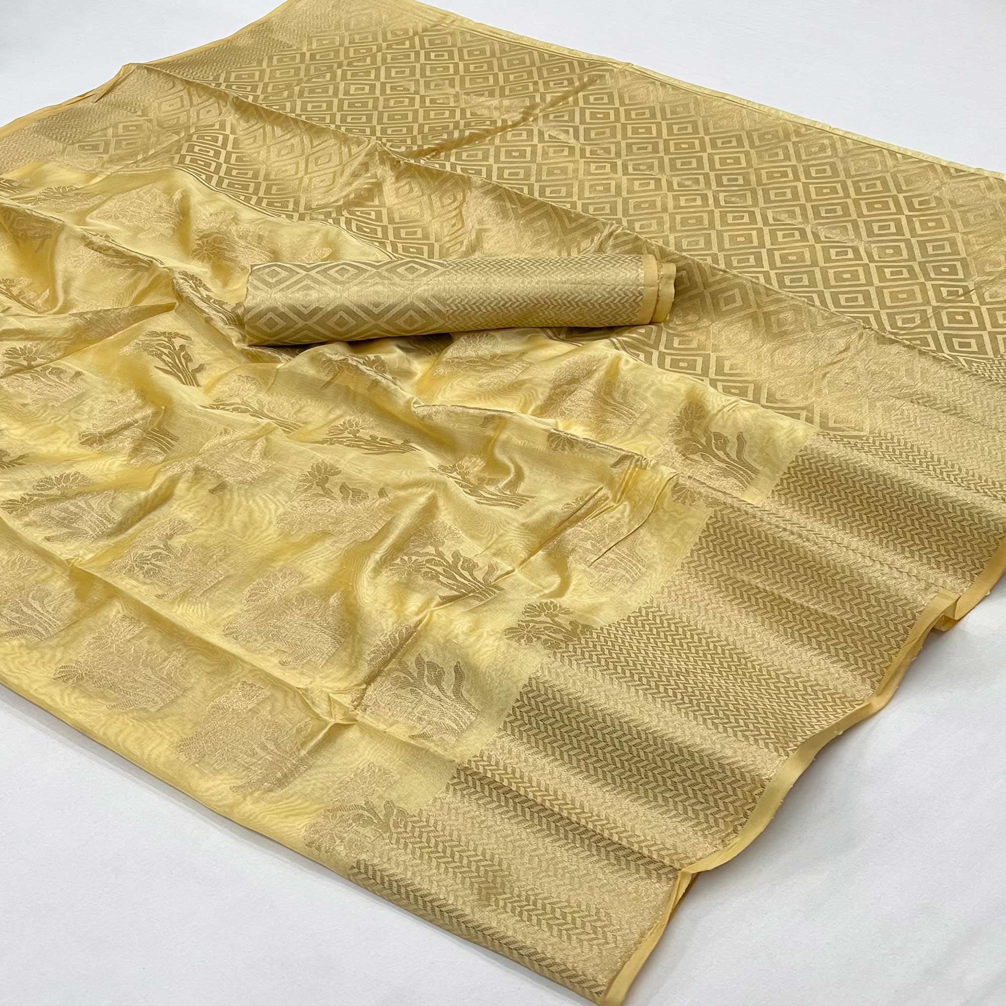 Cream Floral Woven Organza Saree