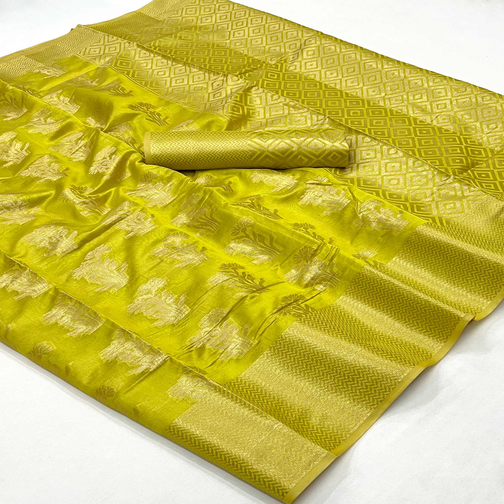 Green Floral Woven Organza Saree