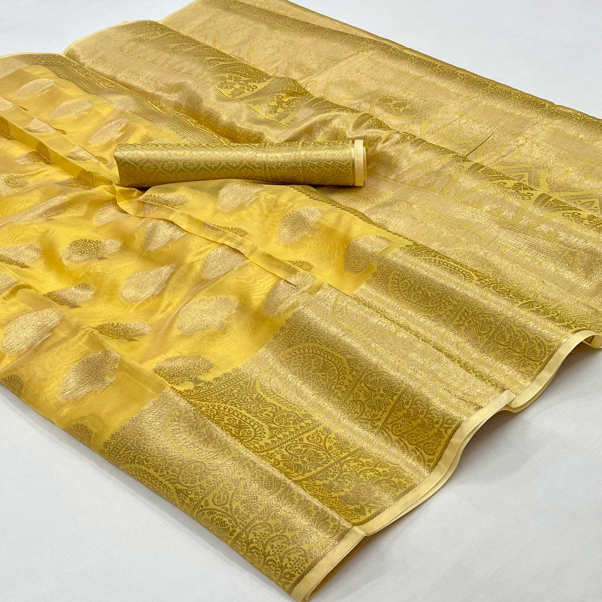 Yellow Woven Organza Saree