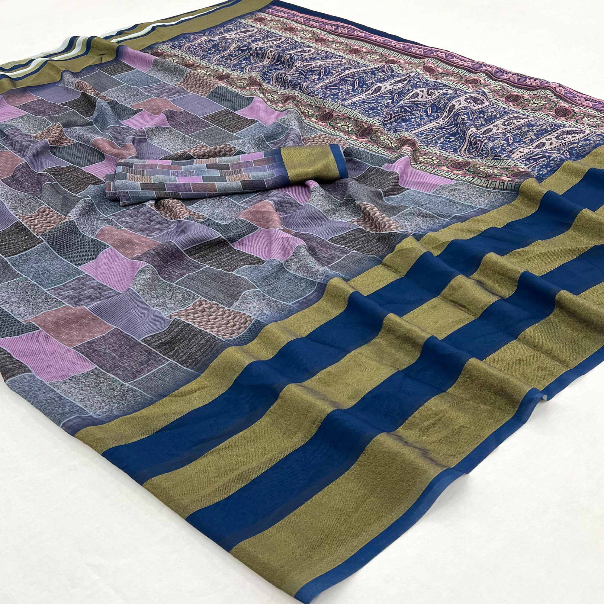Blue Digital Printed Georgette Saree