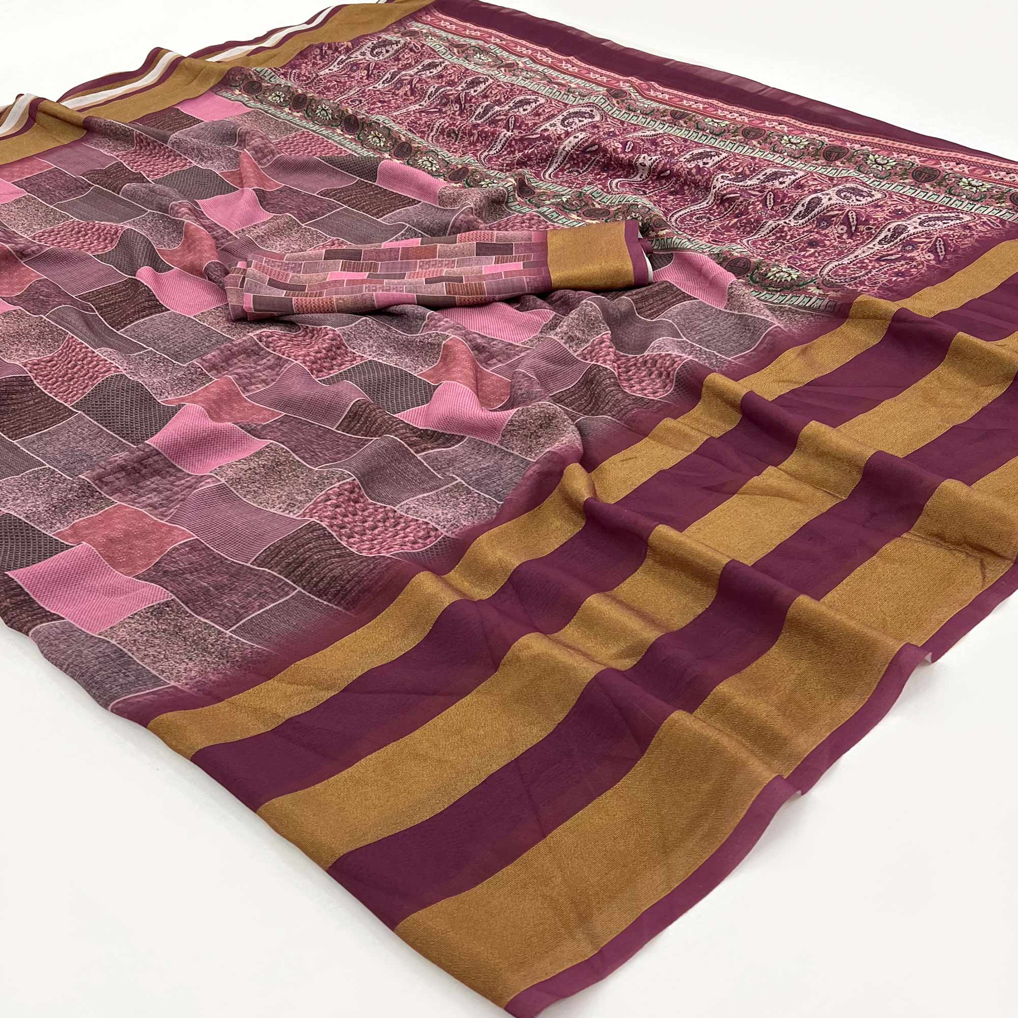 Pink Digital Printed Georgette Saree