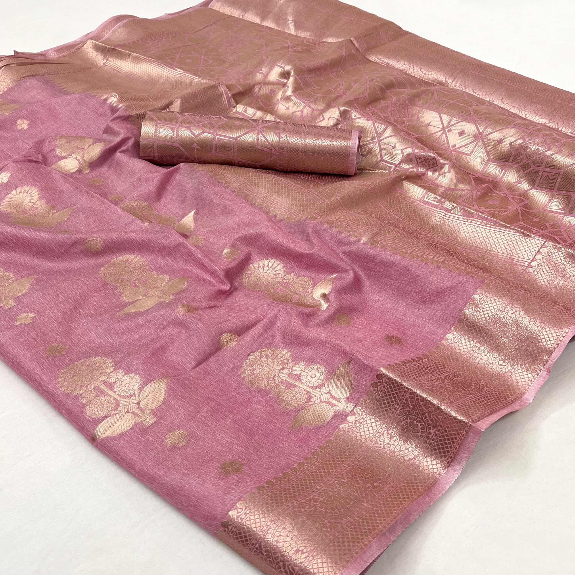 Pink Floral Woven Georgette Saree